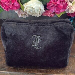 Juicy Couture Black Faux Fur Travel & Cosmetics Clutch Bag (EUC)